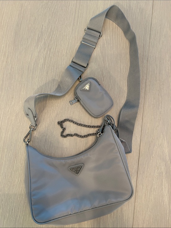 Prada Handbags - Prada Light Gray Nylon Shoulder Bag with Coin Pouch